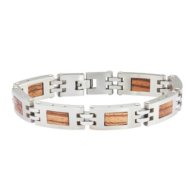 Mens Stainless Steel Chain & Wood Bracelet