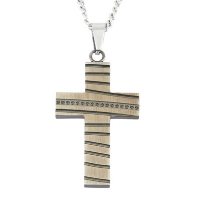 Mens Stainless Steel & Black IP Cross Pendant