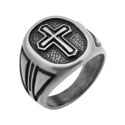 Inox® Jewelry Mens Stainless Steel Antique-Look Cross Ring