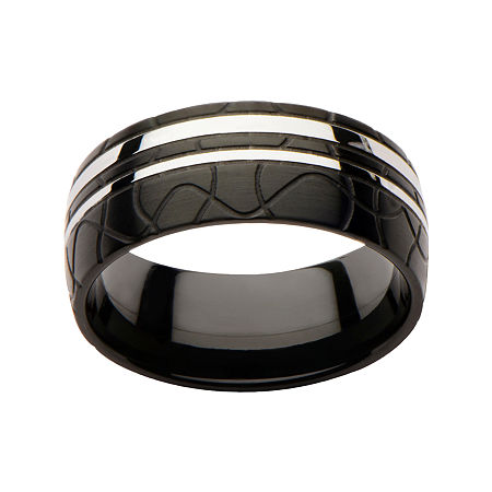 Inox Jewelry Mens Stainless Steel & Black IP Ring, 12