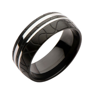 Inox® Jewelry Mens Stainless Steel & Black IP Ring