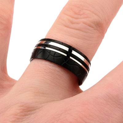 Inox® Jewelry Mens Stainless Steel & Black IP Ring