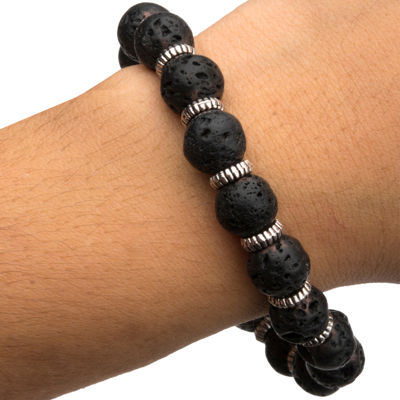 Inox® Jewelry Mens Black Lava, Zinc & Stainless Steel Bead Bracelet