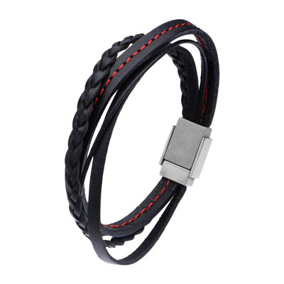 Inox® Jewelry Mens Stainless Steel & Leather Bracelet