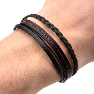 Inox® Jewelry Mens Stainless Steel & Leather Bracelet