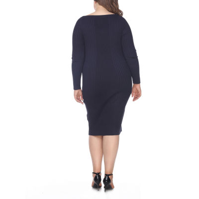 White Mark Womens Plus Long Sleeve Casual Bodycon Dress