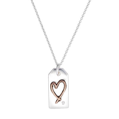 Footnotes Womens Cubic Zirconia Sterling Silver Heart 16 Inch Pendant Necklace