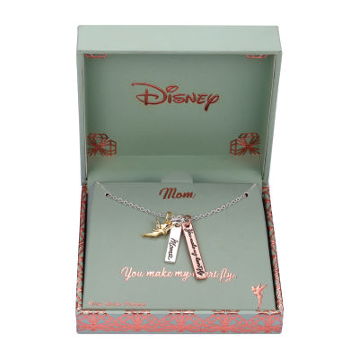 Disney Classics Mom Crystal Pure Silver Over Brass 16 Inch Link Tinker Bell Pendant Necklace