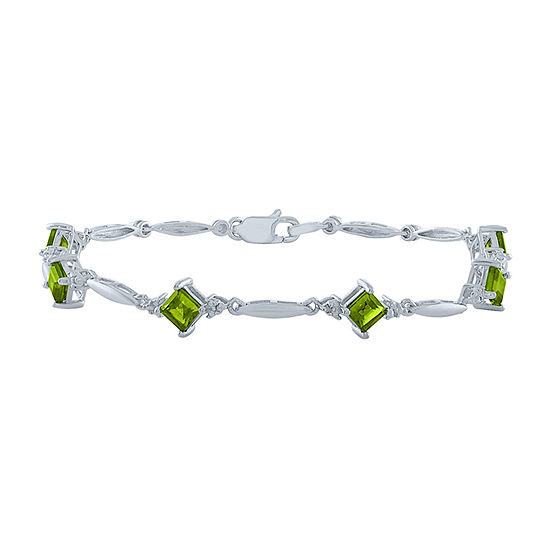 Genuine Green Peridot Sterling Silver Tennis Bracelet