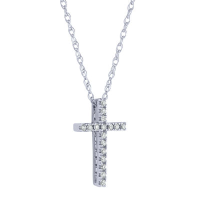 Womens 1/ CT. T.W. Natural Diamond 10K Gold Cross Pendant Necklace