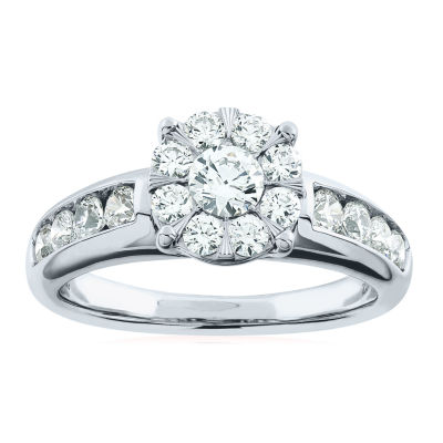 Womens 1 1/2 CT. T.W. Natural White Diamond 10K White Gold Round Side Stone Halo Bridal Set