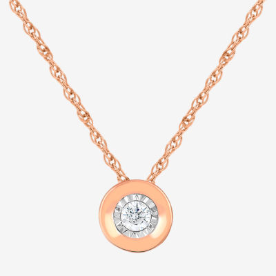 Womens Diamond Accent Lab Grown Diamond 14K Rose Gold Over Silver Round Pendant Necklace