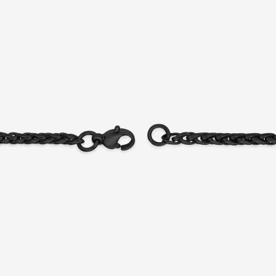 Mens Stainless Steel and Black IP 18" 3mm Wheat Chain