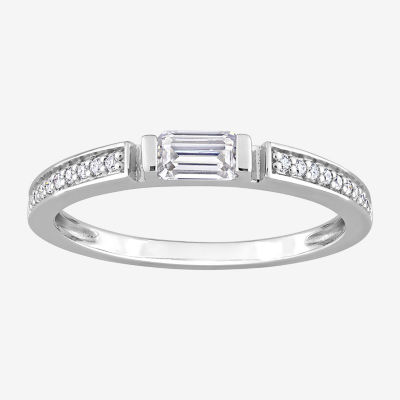 Lab Created White Moissanite Sterling Silver Wedding Band