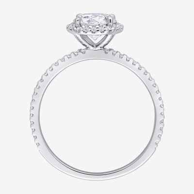 Womens 1 1/4 CT. T.W. Lab Created White Moissanite Sterling Silver Halo Engagement Ring