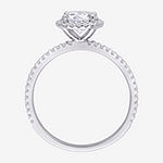 Womens Lab Created White Moissanite Sterling Silver Halo Engagement Ring