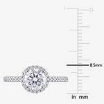 Womens Lab Created White Moissanite Sterling Silver Halo Engagement Ring