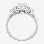 Womens Lab Created White Moissanite Sterling Silver 3-Stone Engagement Ring
