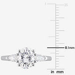 Womens Lab Created White Moissanite Sterling Silver 3-Stone Engagement Ring
