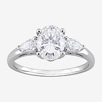 Womens Lab Created White Moissanite Sterling Silver 3-Stone Engagement Ring, 7