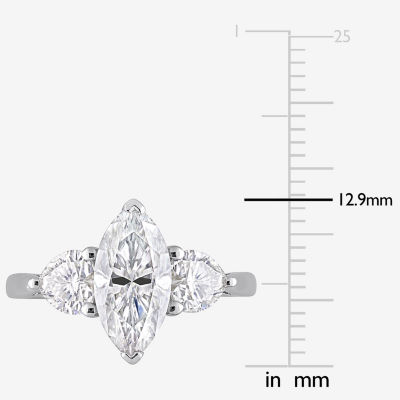 Womens Lab Created White Moissanite Sterling Silver 3-Stone Engagement Ring