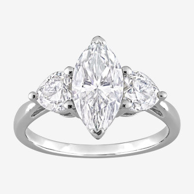 Womens Lab Created White Moissanite Sterling Silver 3-Stone Engagement Ring