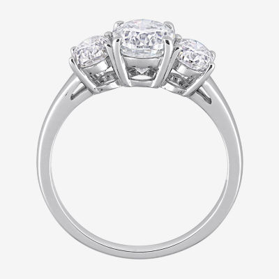 Womens Lab Created White Moissanite Sterling Silver 3-Stone Engagement Ring