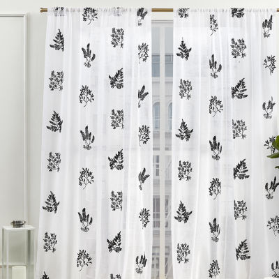 Cotton Canvas Delicate Floral Curtains (Set of 2)