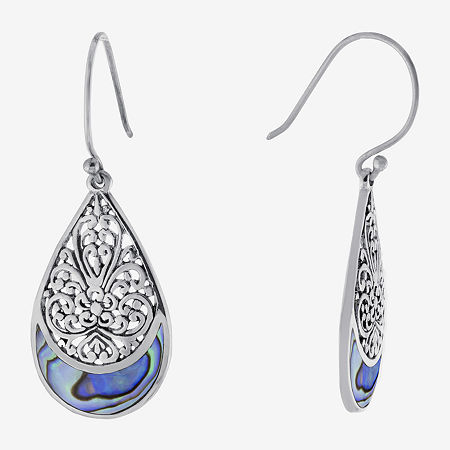 Bali Inspired Gray Abalone Sterling Silver Drop Earrings, One Size