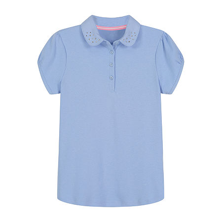 IZOD Little & Big Girls Short Sleeve Stretch Polo Shirt, 14, Blue