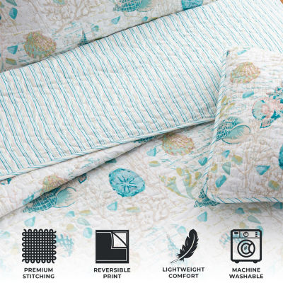 Linery Coastal Seashell Pattern Reversible Quilt Set