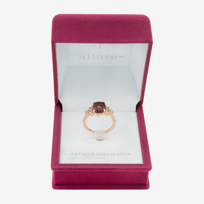 Sparkle Allure Womens Purple Cubic Zirconia 18K Rose Gold Over Brass Oval Side Stone Cocktail Ring