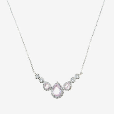 Vieste Rosa Halo Frontal Womens Green Crystal Pear 16 Inch Pendant Necklace