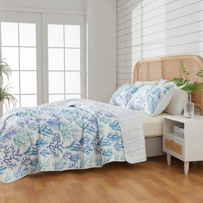 Linery Blue Coral Reversible Reversible Quilt Set
