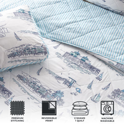 Linery Coastal Toile Reversible Quilt Set