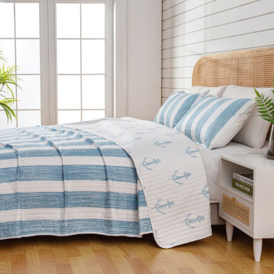 Linery Stripes Anchors Reversible Quilt Set