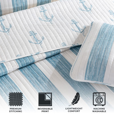 Linery Stripes Anchors Reversible Quilt Set