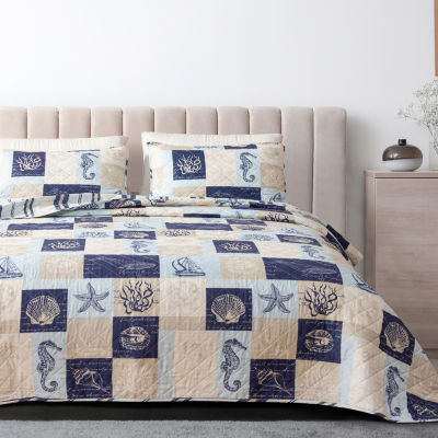 Linery Seashell Patchwork Reversible Quilt Set