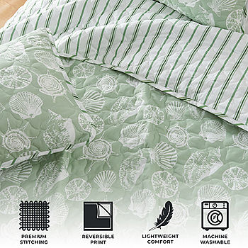 Linery Green Seashell Reversible Quilt Set EC700826, Color: Large