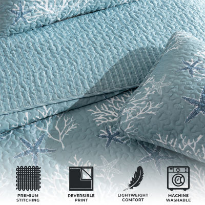 Linery Coral Starfish Reversible Quilt Set