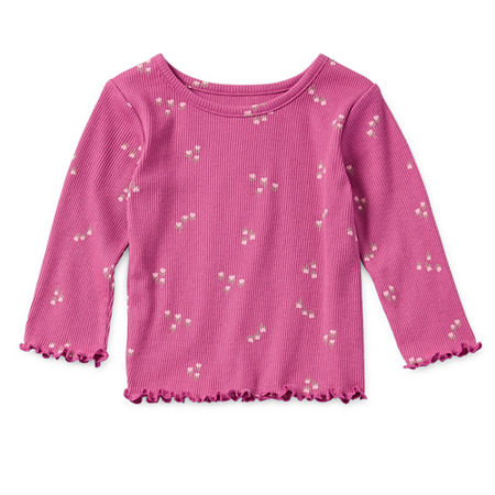 Okie Dokie Baby Girls Round Neck Long Sleeve T-Shirt, 6 Months, Pink