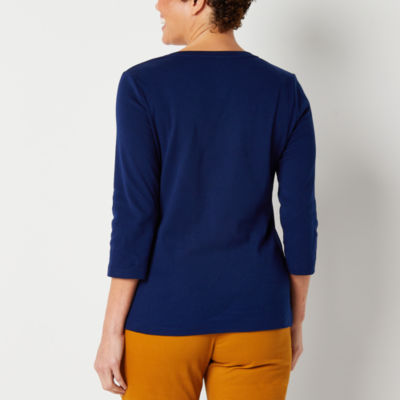 St. John's Bay Womens V Neck 3/4 Sleeve Tall T-Shirt