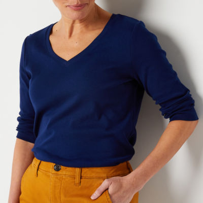 St. John's Bay Womens V Neck 3/4 Sleeve Tall T-Shirt