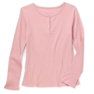Thereabouts Little & Big Girls Adaptive Henley Neck Long Sleeve T-Shirt