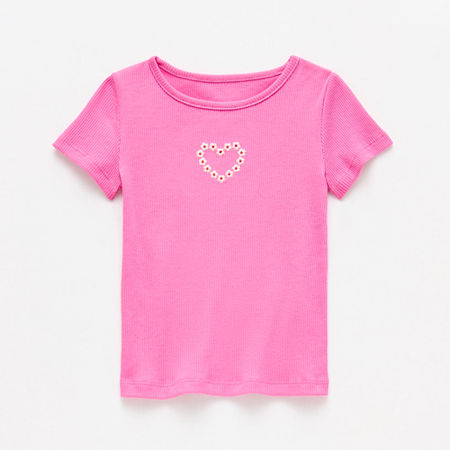 Okie Dokie Toddler & Little Girls Crew Neck Short Sleeve T-Shirt, 3t, Pink