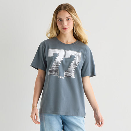 Grayson Threads, The Label New York Boyfriend Tee Womens Juniors Crew Neck Short Sleeve Loose Fit Graphic T-Shirt, Large, Gray