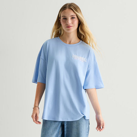 Grayson Threads, The Label Womens Juniors Crew Neck Short Sleeve Oversized Cinnamoroll Graphic T-Shirt, X-large, Blue