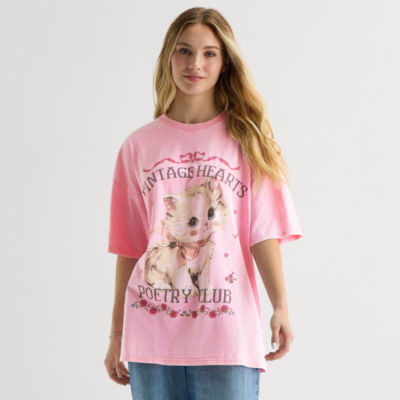 Arizona Womens Juniors Crew Neck Short Sleeve Oversized Graphic T-Shirt