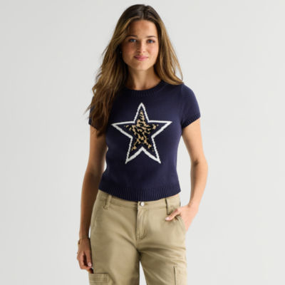 Arizona Womens Juniors Crew Neck Short Sleeve Shell, Color