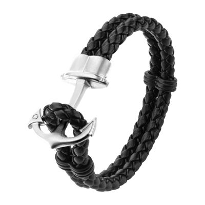 Inox® Jewelry Mens Stainless Steel Anchor & Leather Bracelet